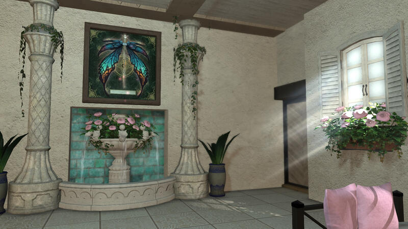 Fountain with sunbeams